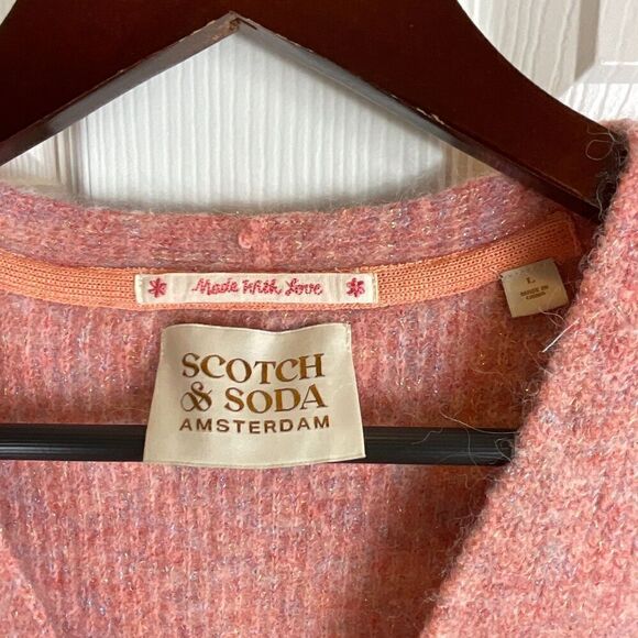 Scotch Soda Amsterdam Women L Cardigan Peach Sparkle Wool Blend Sweater Fuzzy N3 - Picture 9 of 12